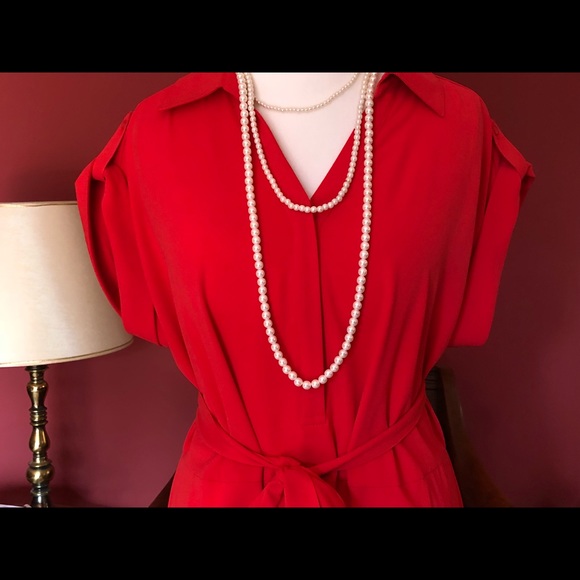 Like New Lane Bryant Belted Red Shirt Dress - Picture 2 of 4